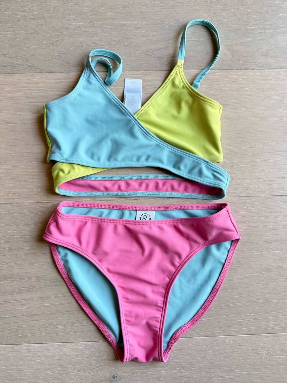 Treasure & Bond Girls Colorblock Swim Set - Pink, Blue & Yellow -Size 8